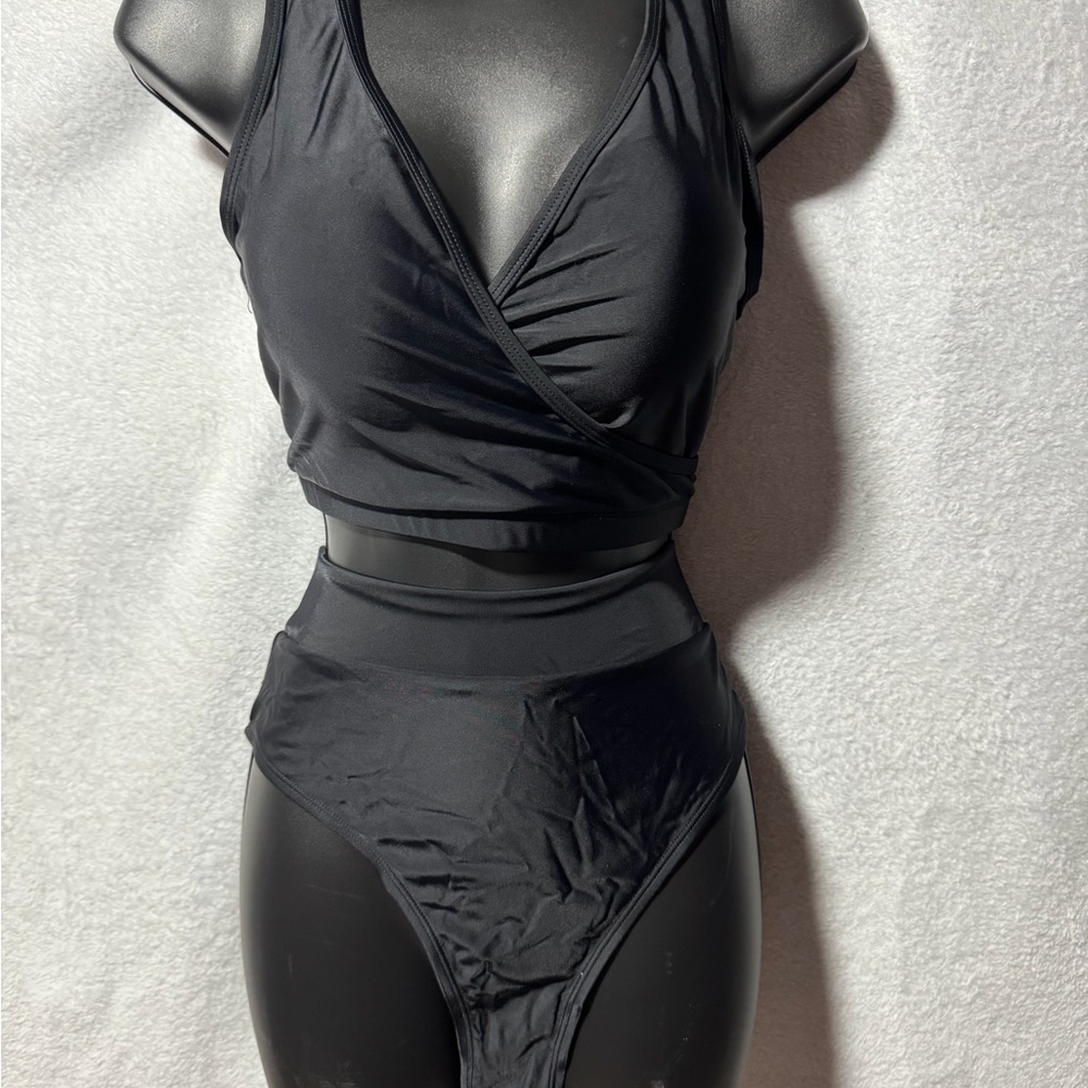 Black Two-Piece High-Waist Bikini Set